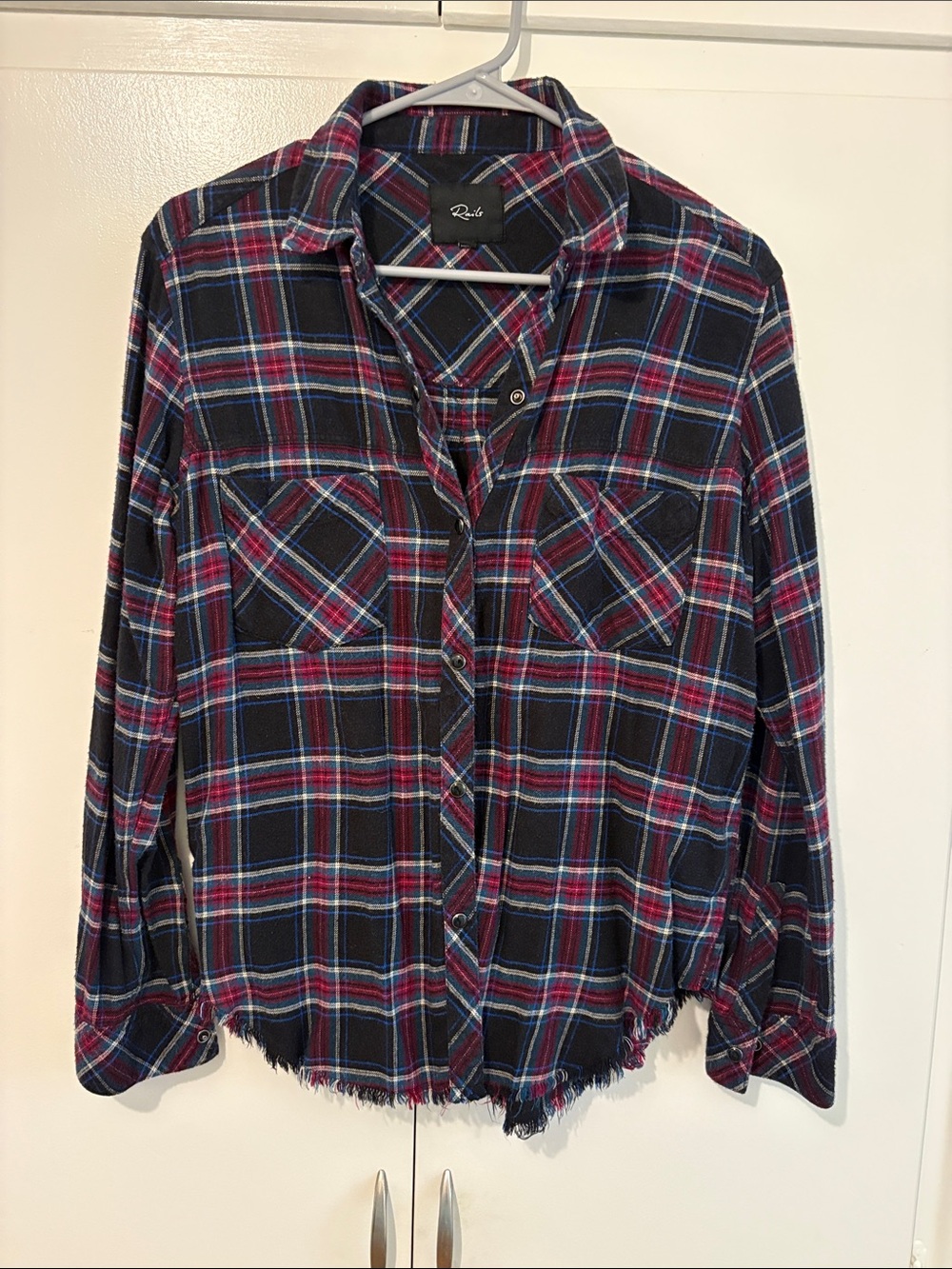 Rails Black Plaid Button-Down Shirt with Red & Blue Stripes